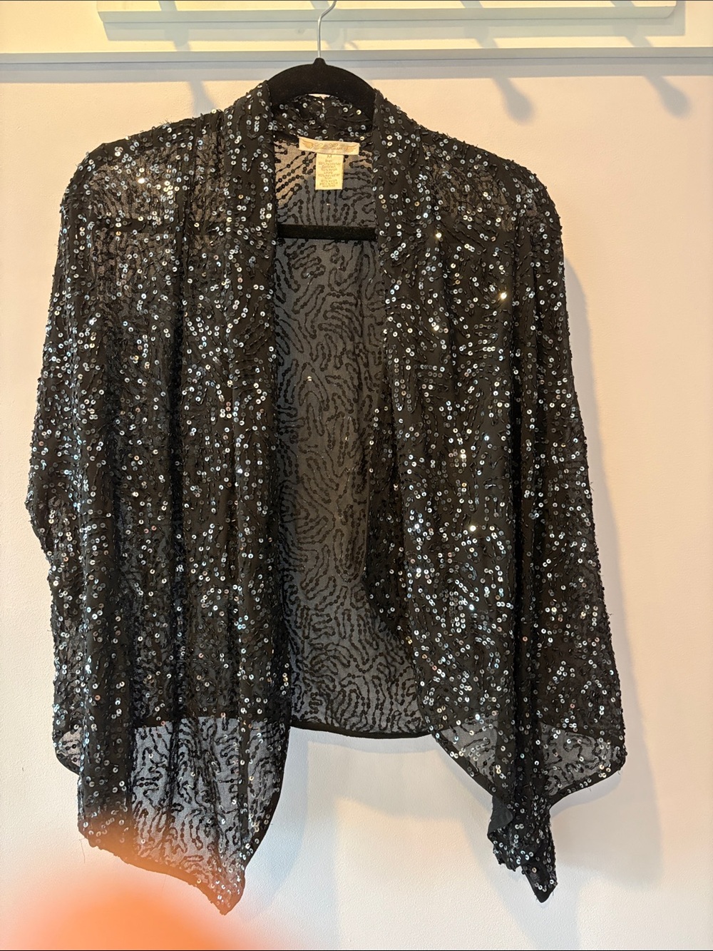 Gold Hawk Black Sequin Sheer Kimono Jacket Cardigan Size M